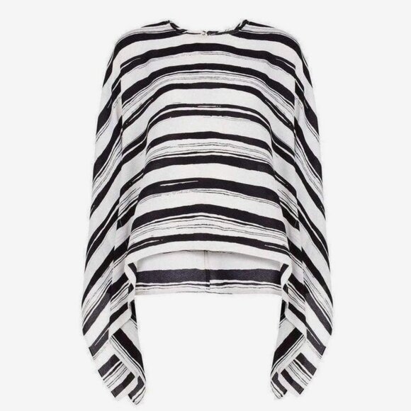 BCBGMAXAZRIA Cordelia Oversized Drape Blouse, Black White Ecru Stripe| Size M/L - Picture 4 of 9
